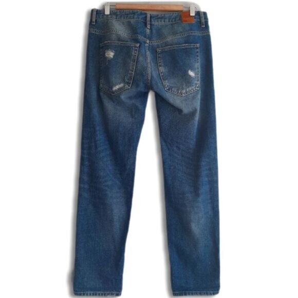 ZARA Basic Heritage Denim Distressed Medium Wash Jeans Sz 10 Flawed - Picture 13 of 16